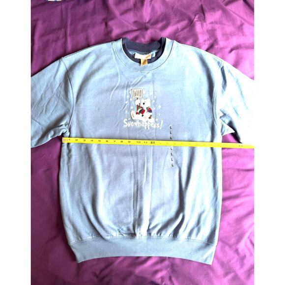 Snowhappens! Cute Blue Winter Crewneck Holiday Sweater Women Large w/ Polarbear - Picture 5 of 7